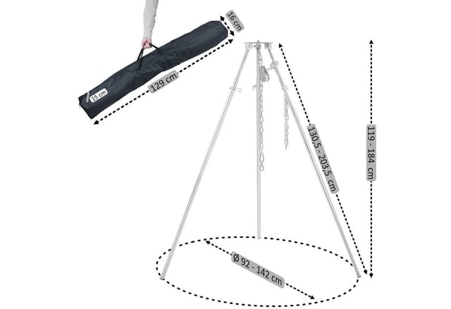 Bbq-toro Dreibein Schwenkgrill Mit Tragetasche, Verzinktes Eisen, Höhenverstellbar 119 - 184 Cm
