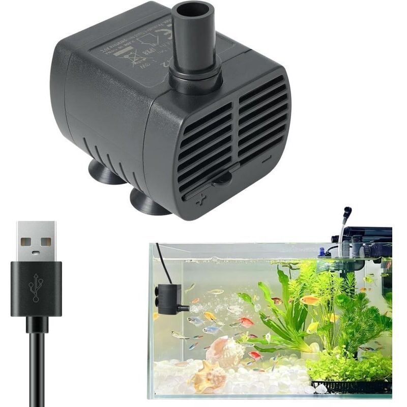 Mini-tauchpumpe (einstellbare Fördermenge Von 200 L/h, Leistung Von 1 Bis 3 W), Ultraleise, Für Katzenbrunnen, Mit 1,5 M Kabel, Ideal Für Aquarium, Teich Und Hydrokultursystem.