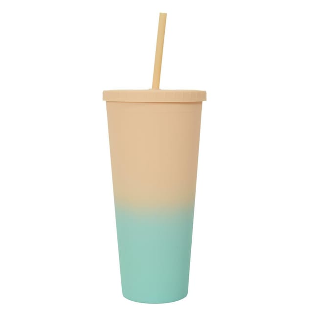 Pp-strohhalmbecher Im Batik-look, 700 Ml, Gelb-türkis