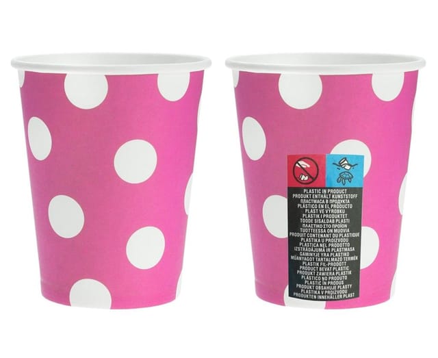 Magenta Pappbecher, Gepunktet, 270 Ml, 6 Stück.
