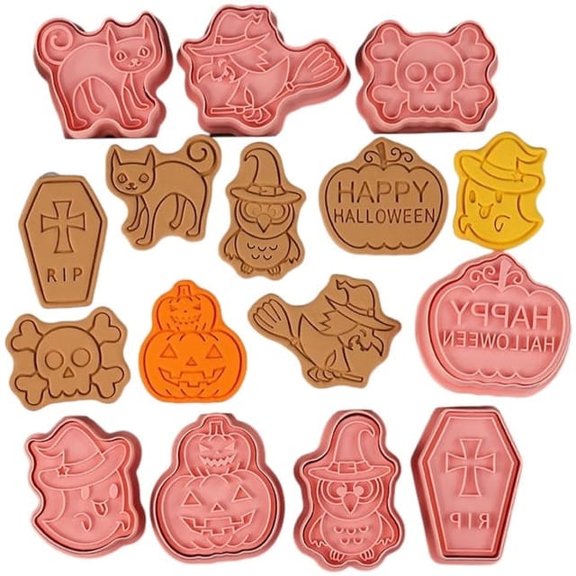 Halloween Kürbis Katze Hexe Stanzteile Mit Stempel, Muster 1, 8 Stück.