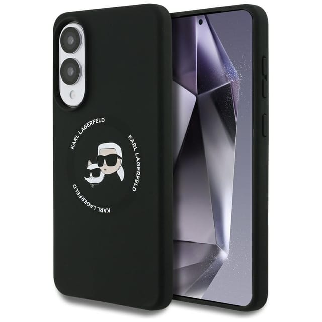 Karl Lagerfeld Silikonhülle Mit Doppelkopf- Und Kreismotiv Und Magsafe-funktion Für Samsung Galaxy S25 Edge, Schwarz