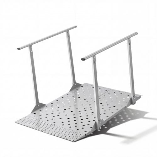 Rollstuhlrampe Mit Handläufen, 1140x850x705mm Schwellenrampe Mit Max. 199,6kg Tragkraft, Rutschfeste Auffahrschiene Aus Eisen, Tragbare Auffahrrampe Für Scooter Türschwelle Bordsteine Treppen
