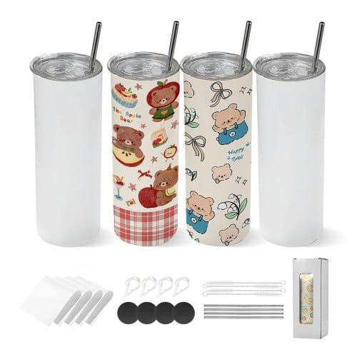 Sublimationsbecher 4 Stk. (591 Ml), Sublimationstumblers Aus Edelstahl Mit Deckeln & Strohhalm, Doppelwandige Isolierte Sublimationsrohlinge Für Individuelle Diy-gestaltung Geschenke