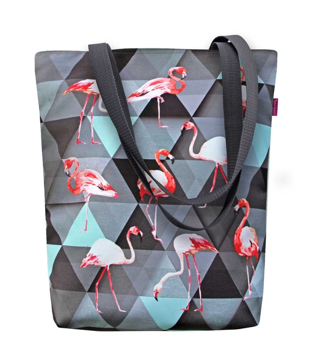 Sonnengelbe Stofftasche – Flamingos