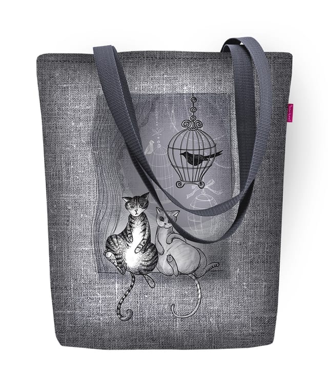 Sonnengelbe Stofftasche – Zwei Katzen