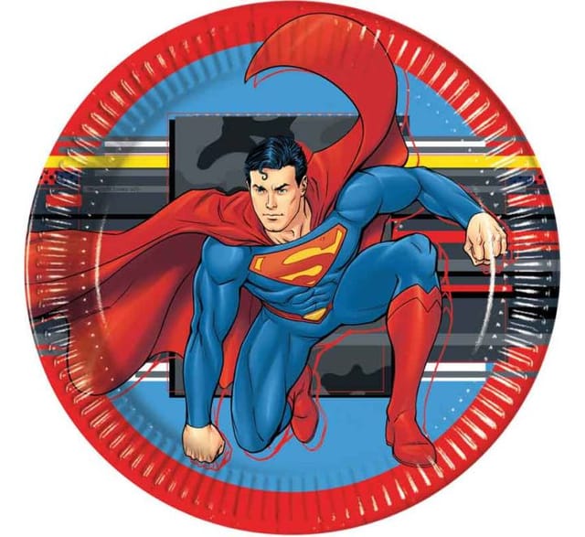 Mehrfarbige Pappteller Superman Krypton 23 Cm