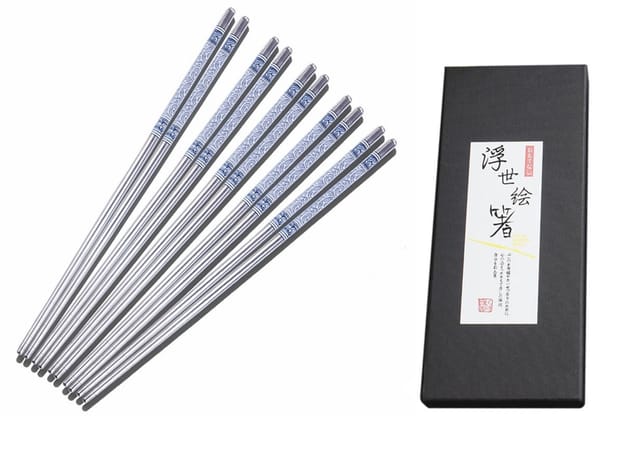 Set Mit 5 Paar Sushi-essstäbchen Aus Edelstahl, Dekoriert, Grau