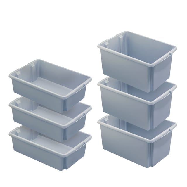 Brb Set, 6x Drehstapelbehälter, Lebensmittelecht, Grundmaß 595x395 Mm, 3x Grau - 30 Liter, 3x Grau - 51 Liter