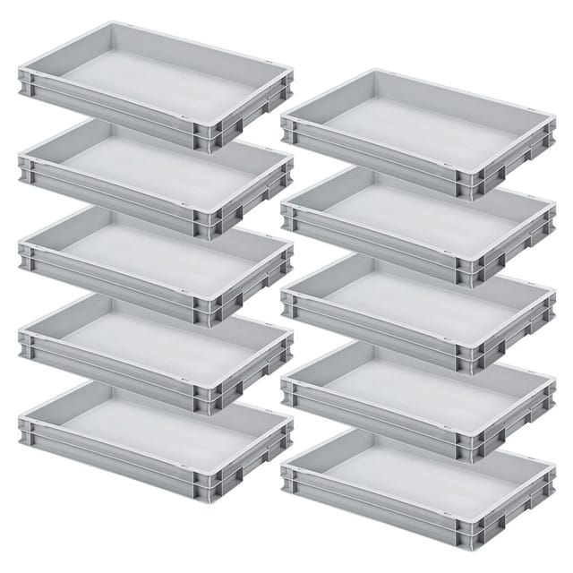 Brb 10x Eurobehälter Mit 2 Griffleisten, Lxbxh 600x400x75 Mm, Grau
