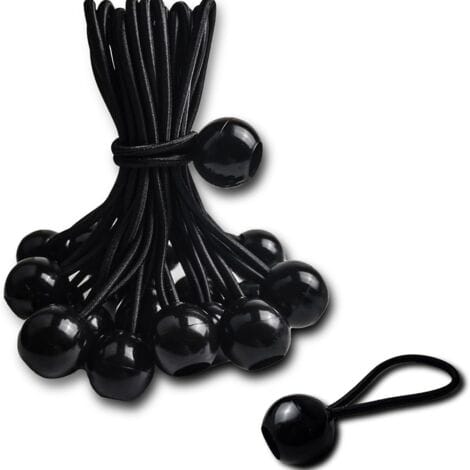 Bunthaus 20 Stück Bungee-seile Mit Kugeln – Set Mit 25 Cm Universalspannern Mit Bändern – Robustes Gummiband, Perfekt Für Camping, Gepäck Und Planen – Schwarz