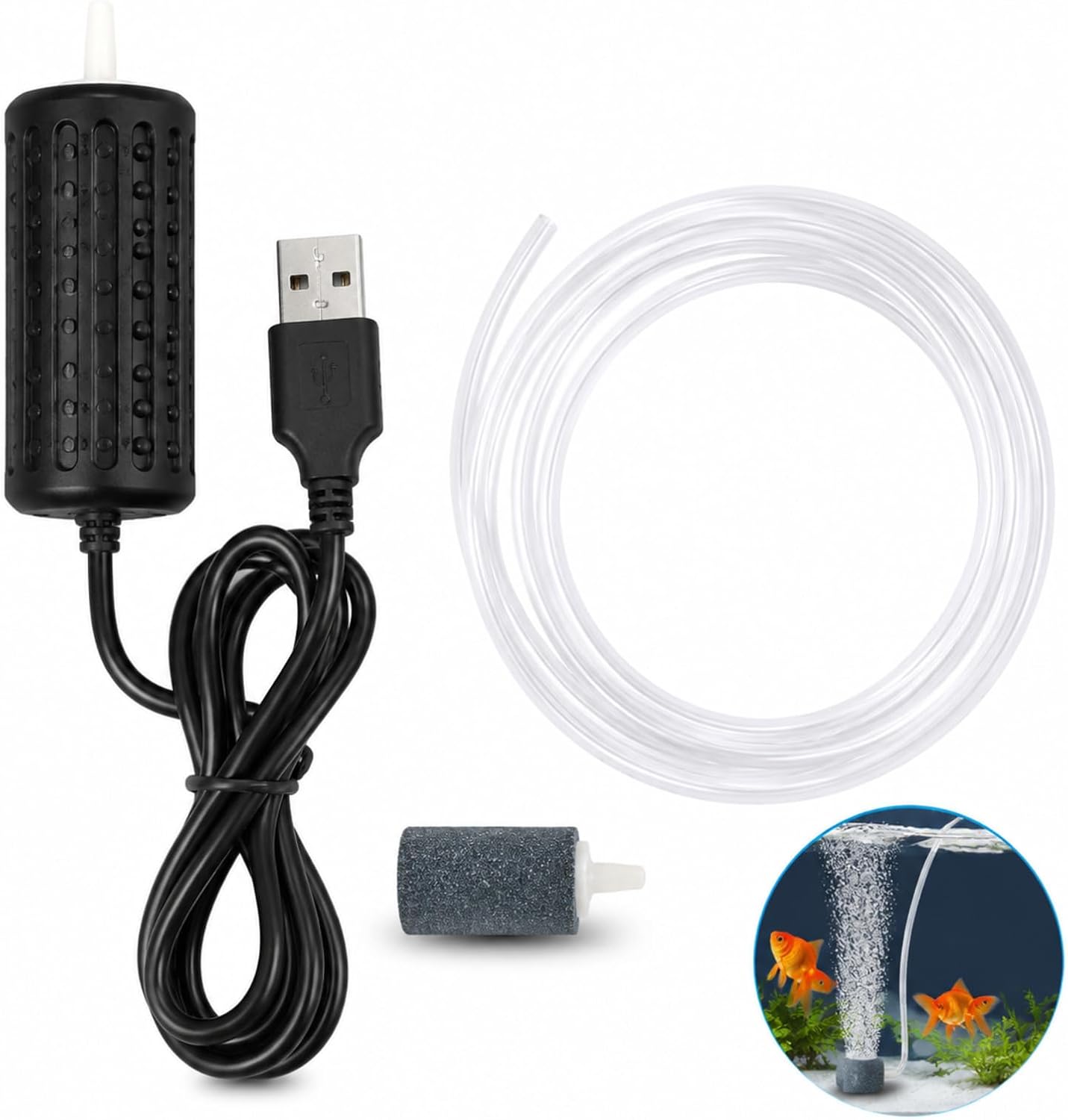 Kompakte Und Leise Usb-aquarium-luftpumpe, Kleine Sauerstoffpumpe Mit Usb-kabel, Ausströmerstein Und Silikonschlauch Für Aquarien, Kleine Teiche, Transport Und Outdoor-aktivitäten