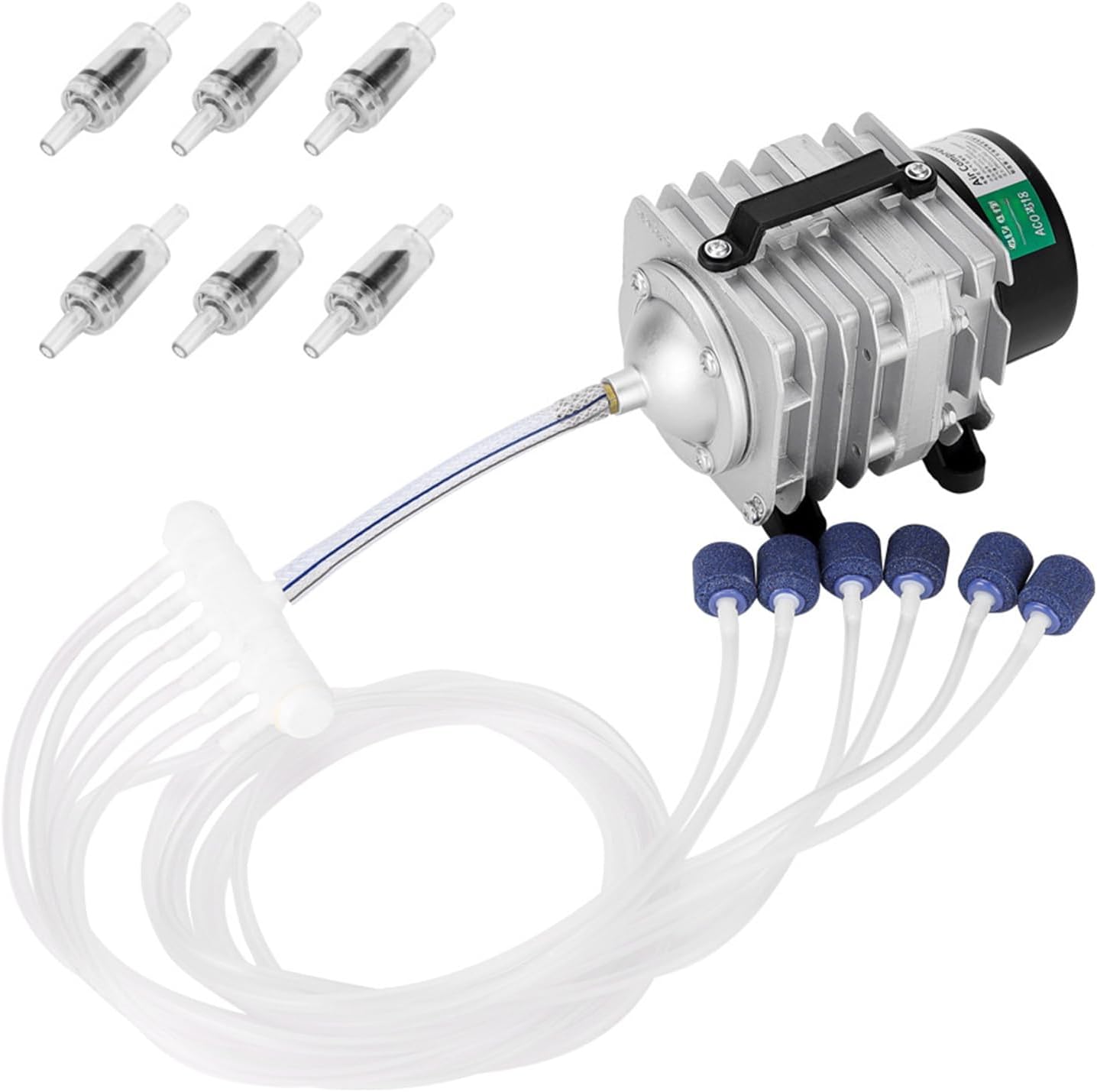 Hailea Aco318 45 W Kommerzieller Luftkompressor Mit 6-ventil-verteiler Für Aquarien, Brunnen, Teich, Hydrokultur, Inklusive 10 M Anti-rücklauf-schlauchsteinen