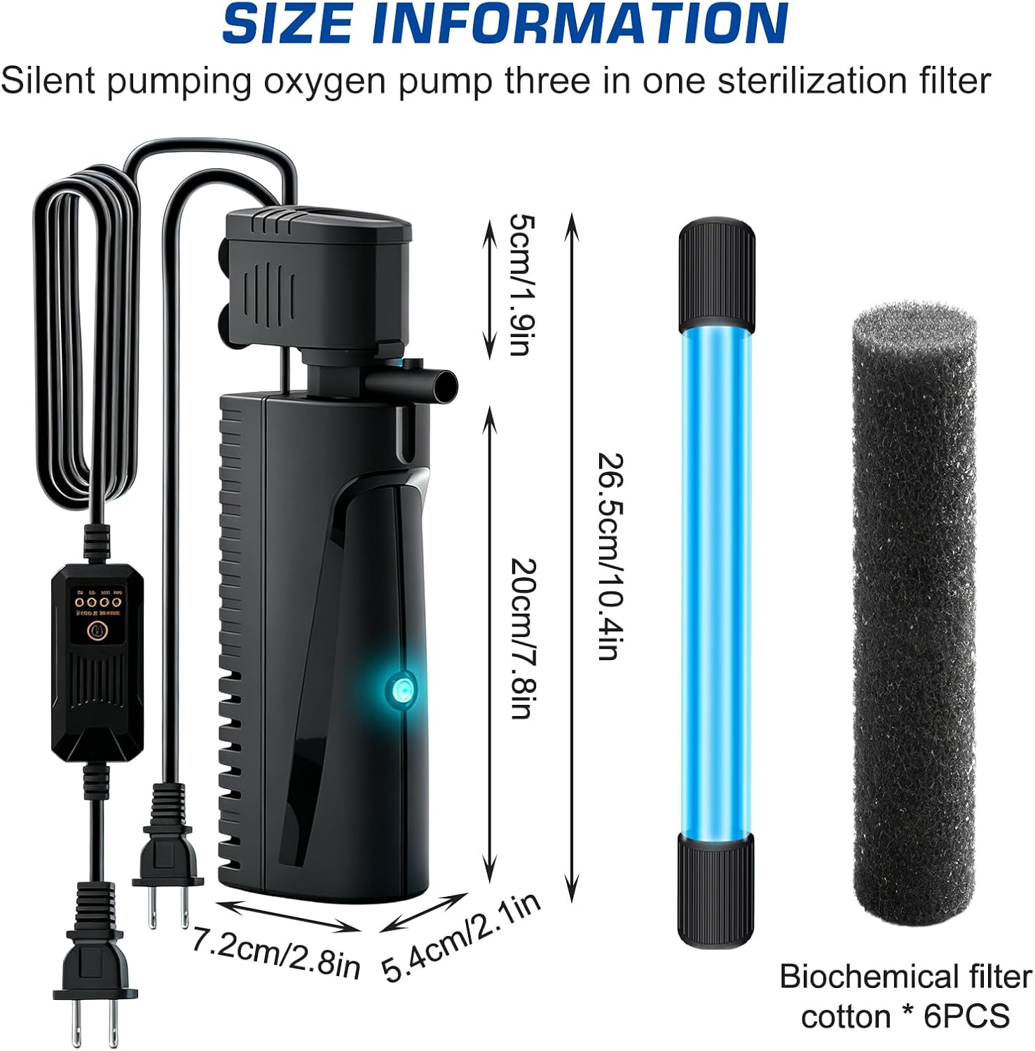 1500 L/h Aquariumfilter Mit Aquarium-uv-lampe, 3-in-1-aquariumfilterpumpe Mit Aquariumpumpe Und Belüftung, Aquarium-uv-filter Mit 3–24-stunden-timer Für Wasserzirkulation Und Reinigung (150–600).