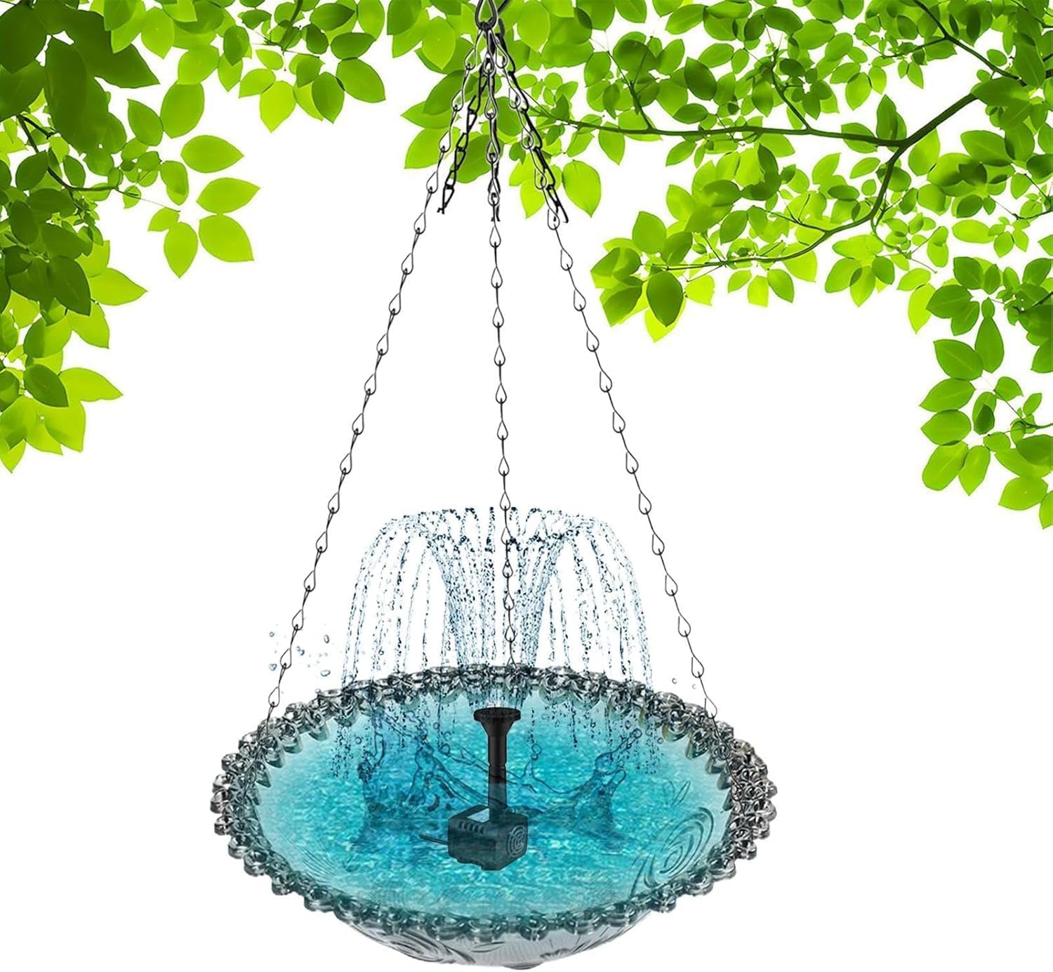 Hängendes Solar-vogelbad, 2-in-1-vogeltränke Und Futterspender, Mit Solarbrunnen, Plastikbecher Und Metallkette, Für Garten, Balkon, Terrasse Und Hof (grau)