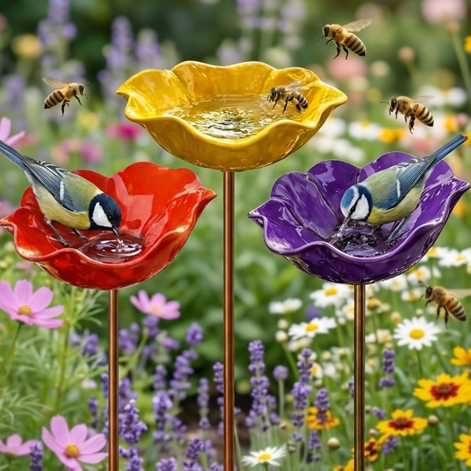 Vogeltränke Mit Metallsockel Für Den Außenbereich, Vogelfutter- Und Tränke In Blumenform, Vogeltränke Für Gartenbalkon, Wildvogel-futterstation
