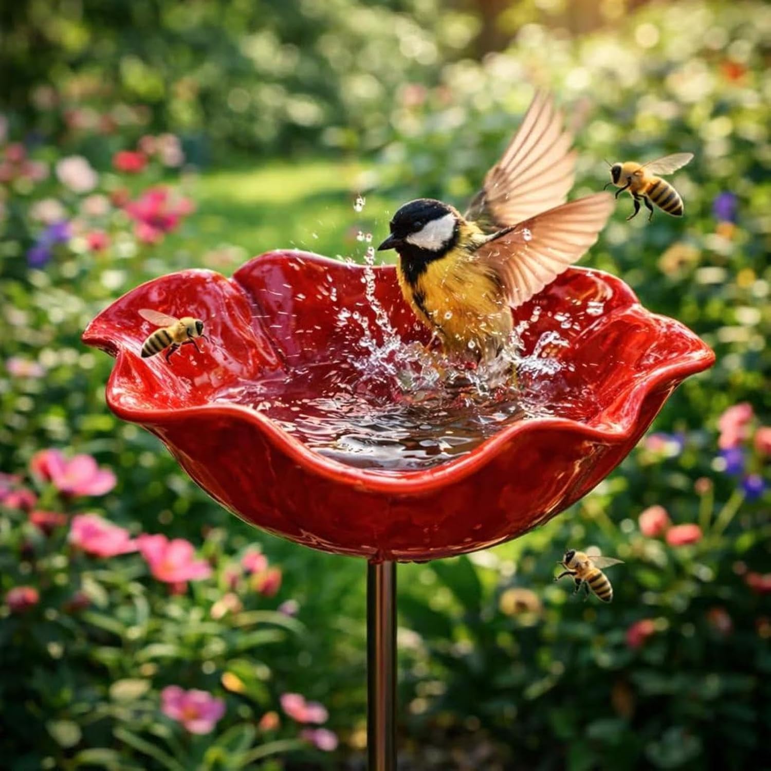 Handgefertigtes Blumen-vogelbad, 15 X 60 Cm, Bienenbewässerungsstation Für Den Garten, Handgefertigte Blumenförmige Vogeltränke, Bienengetränke, Wetterbeständige Vogelblumen (a)