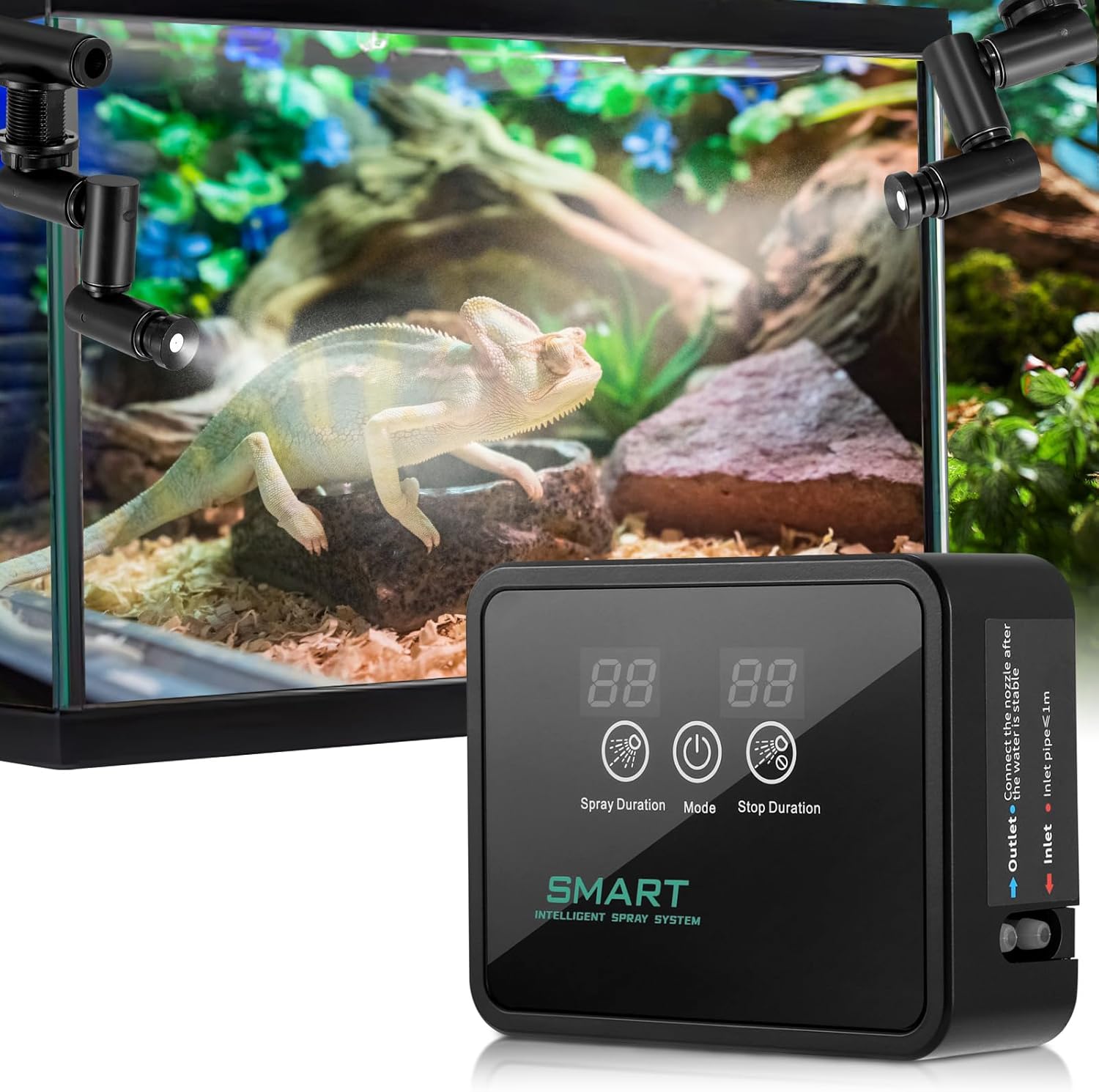 Terrarium-nebelgerät, Intelligenter Luftbefeuchter Für Reptilien Mit Timer Und 360° Verstellbarem Nebelsprinkler, Nebelsystem, Automatisches Bewässerungsspray Für Amphibien, Pflanzen, Blumen