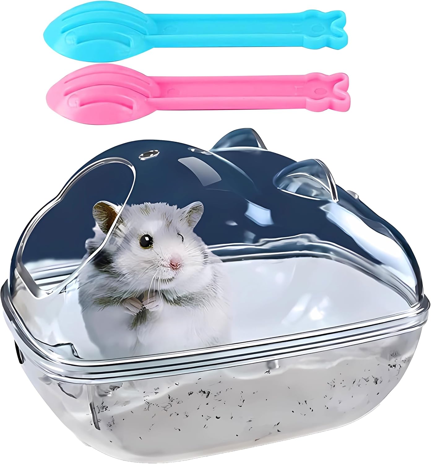 Transparentes Hamster-sandbad, Abnehmbarer Behälter (16 X 7 X 11 Cm) Mit 2 Löffeln, Toilette Und Auslaufsicherer Ablage Für Zwerghamster, Rennmäuse Und Kleine Nagetiere