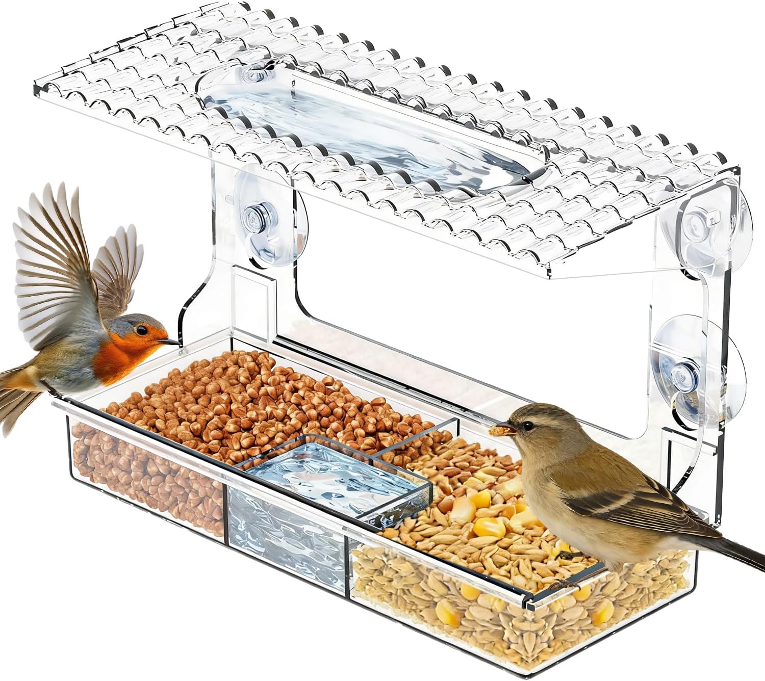 Futterspender Mit Transparentem Fenster – Freie Sicht, Beobachten Sie Wildvögel Aus Nächster Nähe. Leistungsstarke Saugnäpfe, Reinigbare Ablage. Für Kleine Vögel. Oma-geschenk Oder Vogelfutterspender