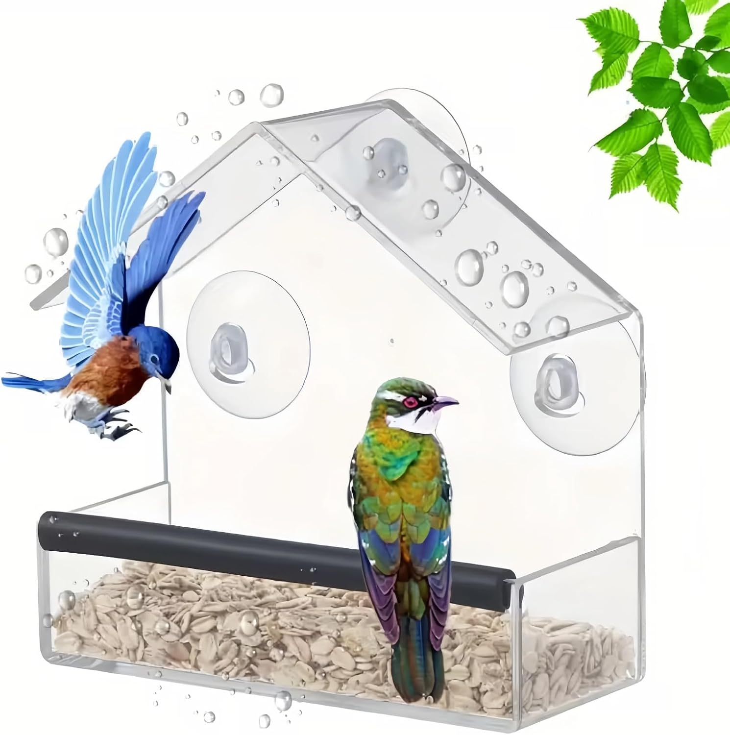 Fenster-vogelfutterspender, Transparentes Vogelhaus Für Den Außenbereich, Fenster-futterspender Aus Acryl Mit Saugnäpfen Mit Klebestreifen, Anwendbar Für Draußen, Garten, Drosselfinken