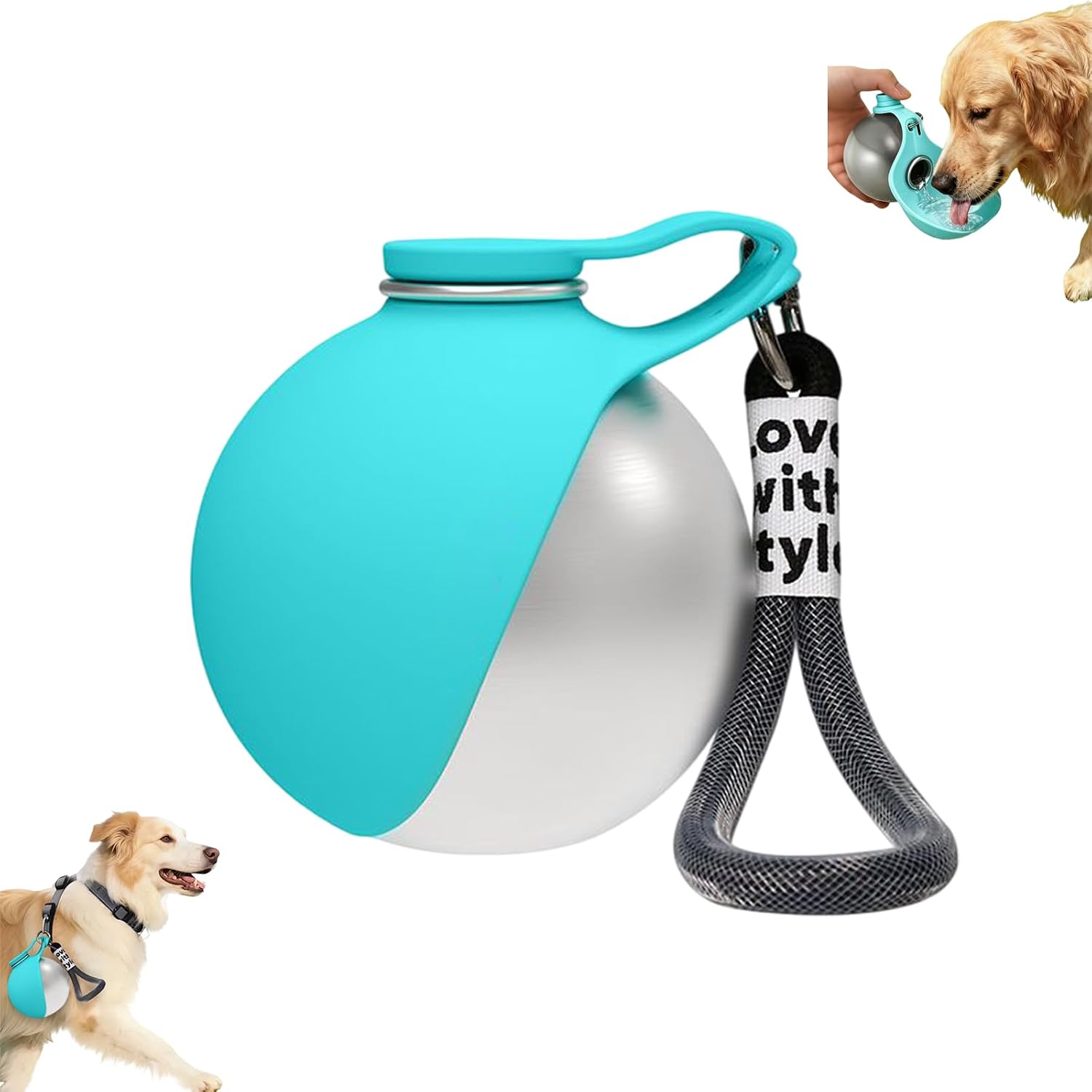 Hundewasserflasche Für Unterwegs – 285 Ml – Edelstahl – Mit Rückflusssystem – Faltbarer Silikon-hundewassernapf – Wasserflasche Zum Mitnehmen Für Reisen Und Reisen