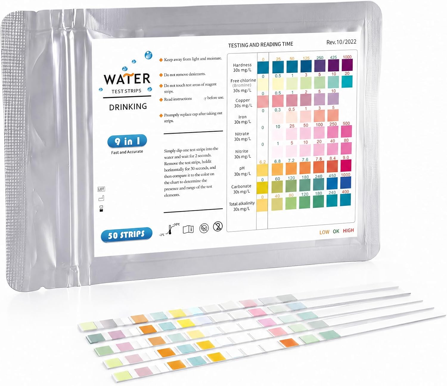 50 Aquarium-wasserteststreifen 9 In 1, Aquarium-test: Ph, Gh, Kh, Nitrite, Nitrate, Chlor, Eisen, Kupfertest – Schnellset Für Süßwasser, Meer, Teich Und Garnelen