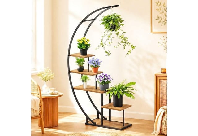 Dandibo Pflanzenregal Indoor Blumenregal 170 Cm Hoch Metall Schwarz Halbrund 96699 Blumentreppe Groß Rund Pflanzenständer Plant Stand