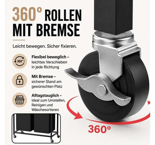 Dandibo Wäschekorb Mit Rollen Und 2 Ablage Wäscheregal Wäschesammler 2 Fächer 96698 Wäschebox Regal Wäschetonne Wäschewagen Wäschesortierer Wäschetrenner