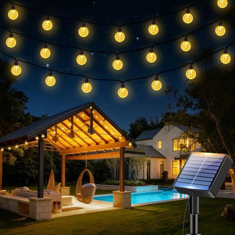 15 M Lange Solar-led-lichterkette Für Den Außenbereich, Ip65 Wasserdicht, 8 Warmweiße Lichtmodi Für Garten, Terrasse, Balkon, Partys Und Weihnachtsdekoration