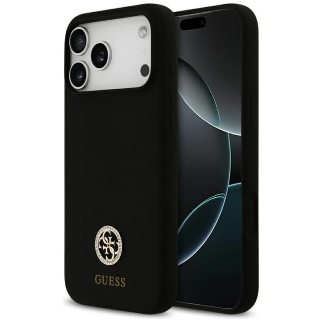 Guess Silikon-logo Strass 4g Magsafe Hülle Für Iphone 17 Pro Max Schwarz