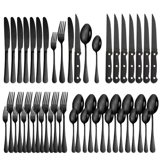 Ménagère 48 Pièces - Pièce Unique - Pour 8 Personnes - Acier Inoxydable - Noir - Style Moderne