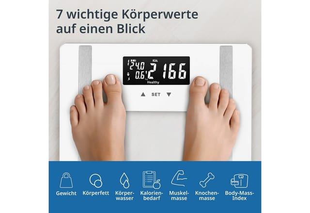 Badezimmerwaage Mit Körperanalyse, Bis 180 Kg, 30 X 30 Cm, Weiß / Ade