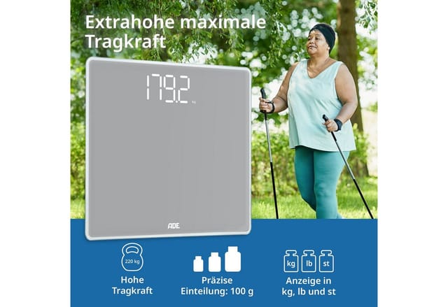 Große Badezimmerwaage, Bis 220 Kg, 35 X 30 Cm, Grau / Ade
