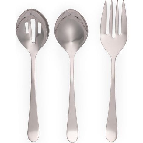 3-teiliges Servierbesteck-set – Edelstahl 18/10, Perforierter Löffel, Löffel, Serviergabel, Salatgabel, Spülmaschinenfest, 23 Cm, Hochglanzpoliert