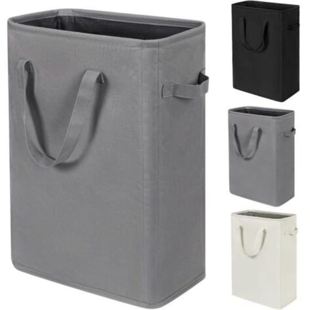 Faltbarer Wäschekorb Mit Griffen – Feiner Wäschekorb Für Schmutzwäsche – Schmaler, Faltbarer Wäschesack Für Schmutzige Textilien – 45 L (53,3 Cm, Grau)