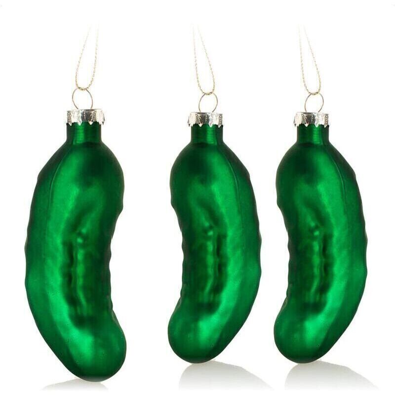 3x Hochwertiger Weihnachtsbaumschmuck - Große Gurke Aus Echtem Glas - Grüner Anhänger (mattgurke - 3 Stück)