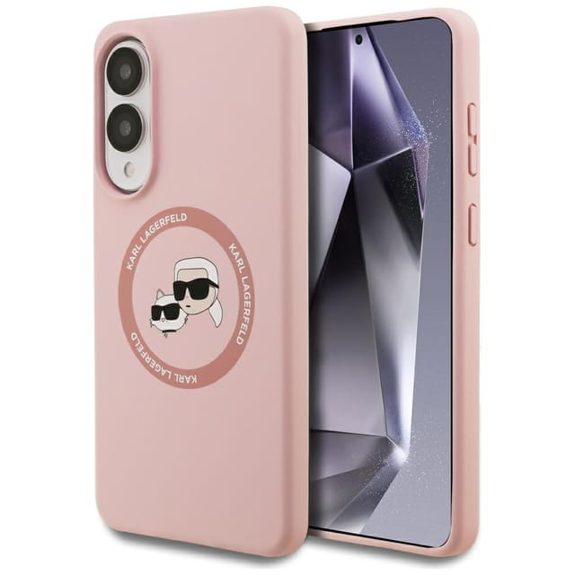 Karl Lagerfeld Silikonhülle Mit Doppelkopf- Und Kreismotiv Und Magsafe-funktion Für Samsung Galaxy S25 Edge, Pink