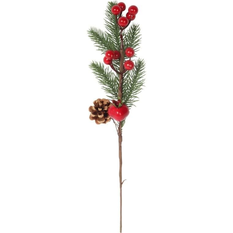 Rotfichtenzweig Mit Schneebedeckter Eberesche, 34 Cm
