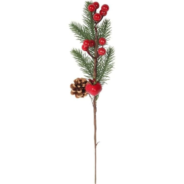 Rotfichtenzweig Mit Schneebedeckter Eberesche, 34 Cm