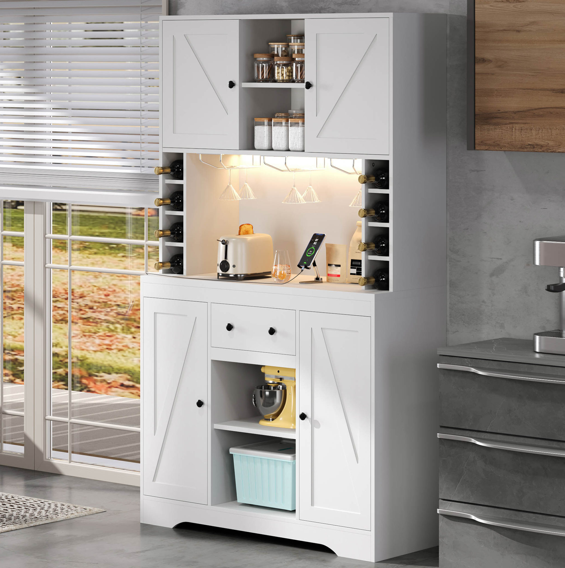 Buffetschrank Mit Led Und Steckdosen 105x40x180 Mdf Okmyhome