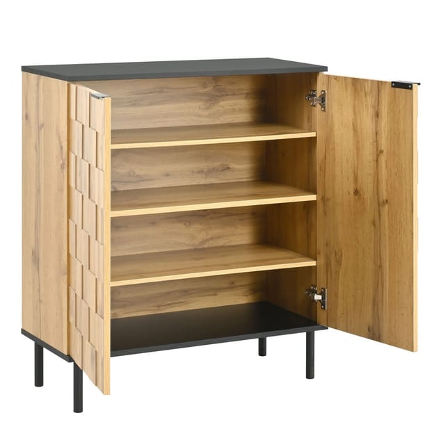 Schuhschrank 2 Türen Mit Verstellbaren Böden, Natur, 80x35x91.5 Cm