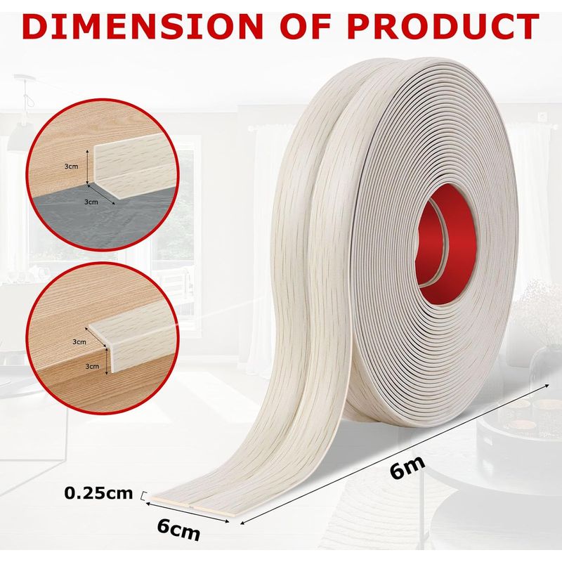 Selbstklebende Wandleiste, Flexible Sockelleiste, Dekorative Pvc-eckleiste, Abschlussleiste, Wandeckenschutz (6 Cm X 6 M, Beige Holzmaserung)