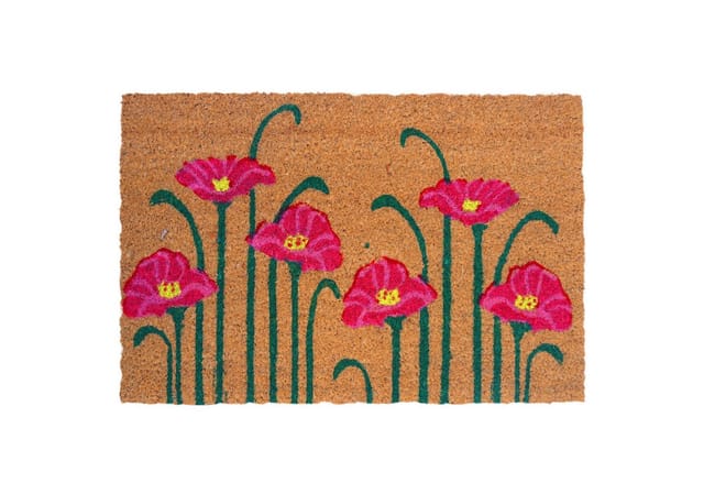 Relaxdays Fußmatte Kokos, Mohn, 60x40 Cm, Rutschfest, Wetterfest, Fußabstreifer Innen & Außen, Türvorleger, Mehrfarbig