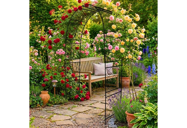 Relaxdays Rosenbogen Metall, Torbogen Garten, Hbt: 240 X 140 X 50 Cm, Stabiler Rankbogen Für Kletterpflanzen, Schwarz