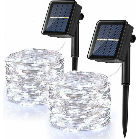 [2er-pack] Solar-lichterkette Für Den Außenbereich, 100 Leds, Wasserdicht, 12 M, 8 Modi, Kupferdraht, Für Garten, Terrasse, Hochzeit, Weihnachtsfeier, Kaltweiß