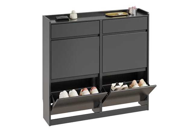 Sobuy Schuhschrank 2 Schubladen Schwarz 98x19x95cm Modern Fsr169-sch