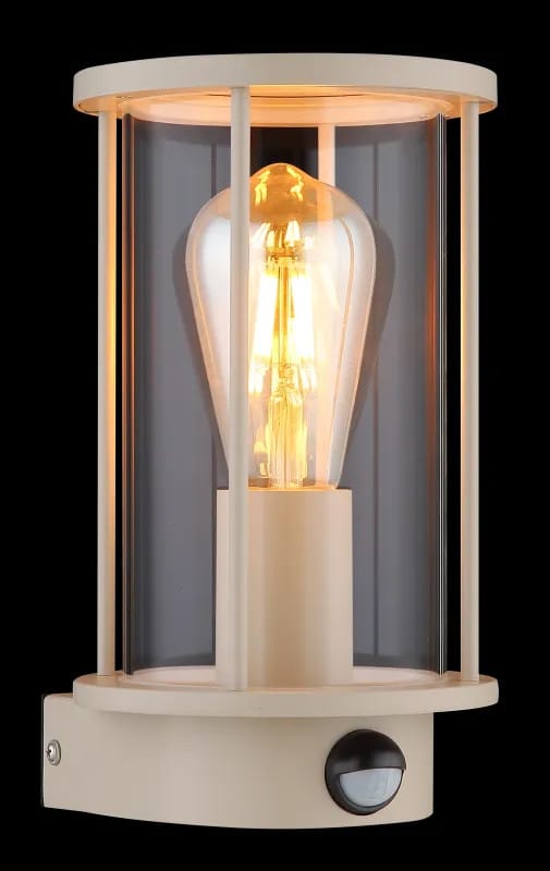 Wandleuchte Außenbereich Fassadenlampe Bewegungsmelder Beige Glas H 25,2 Cm