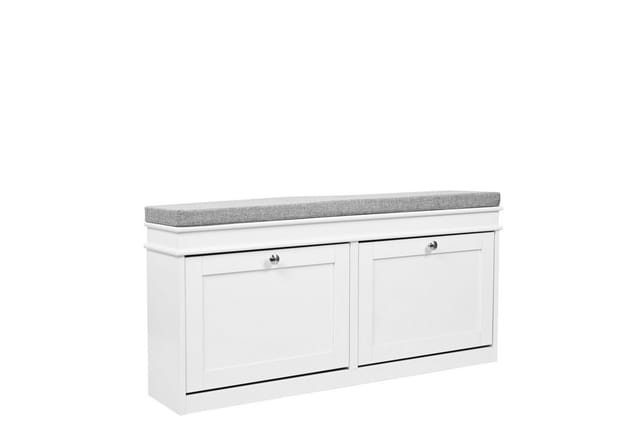 Schuhschrank / Sitzbank Estha 11 104x24x47,5 Cm 2 Schuhklappen Weiß/ Grau Hjh Living