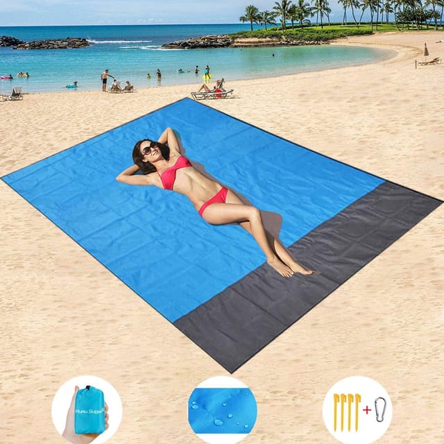 Extra Große Strandmatte 200 Cm X 210 Cm, Wasser- Und Sandabweisende Picknickdecke Aus Maschinenwaschbarem Nylon.